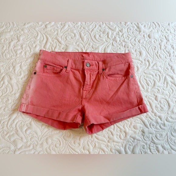 7 for all mankind women's cute Boho festival cutoff pink orange shorts size 26 - Picture 1 of 8